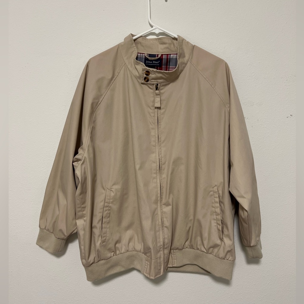 John Blair Men's XL Tan Poplin Harrington Style Jacket